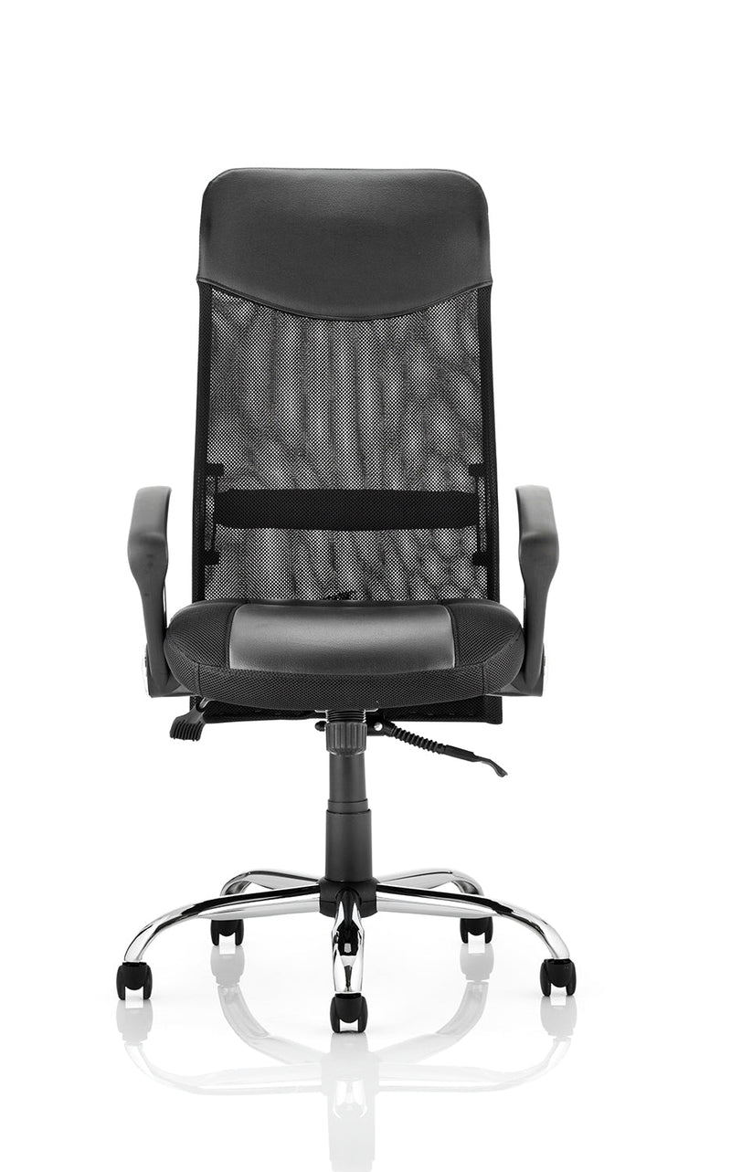Vegas Executive Chair Black Leather Seat With Black Mesh Back & Leather Headrest - NWOF
