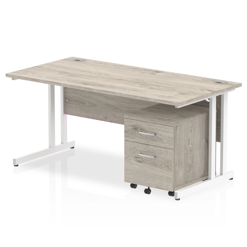 Impulse Cantilever Straight Desk With 2 Drawer Mobile Pedestal - Grey Oak - NWOF