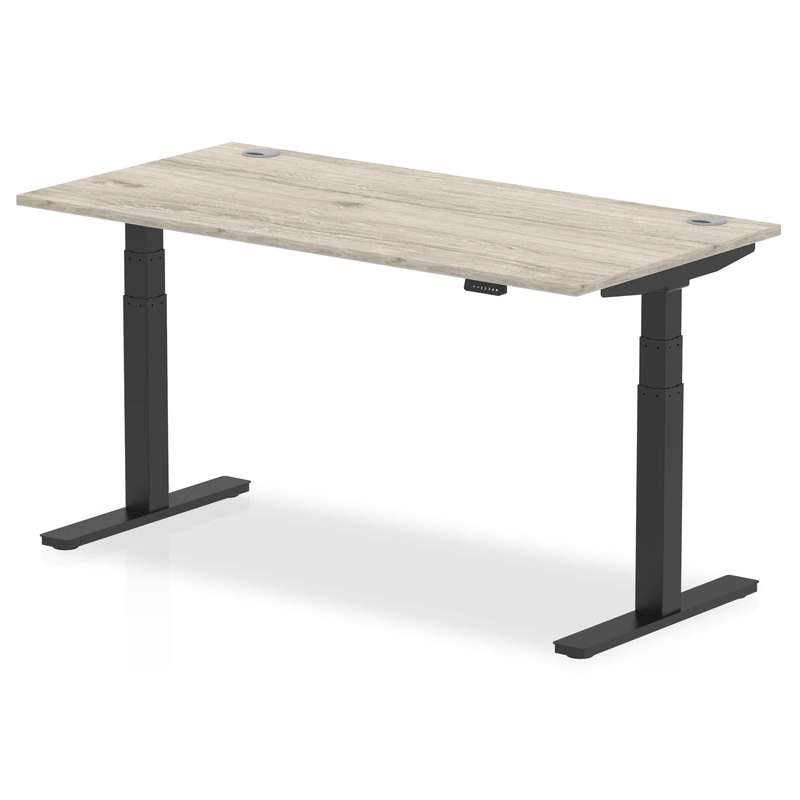 Air 800mm Deep Height Adjustable Desk With Cable Ports - Grey Oak - NWOF