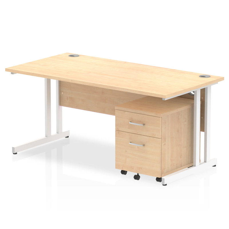 Impulse Cantilever Straight Desk With 2 Drawer Mobile Pedestal - Maple - NWOF