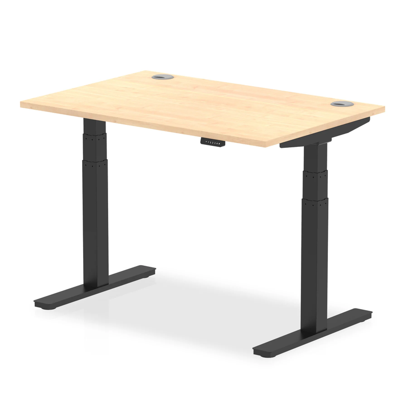 Air 800mm Deep Height Adjustable Desk With Cable Ports - Maple - NWOF