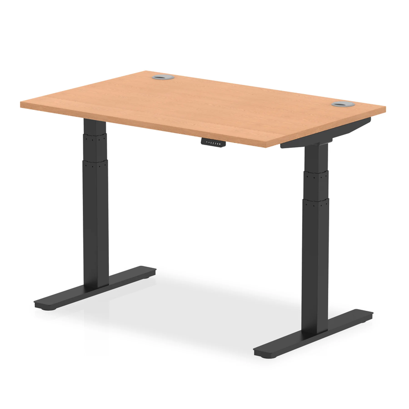 Air 800mm Deep Height Adjustable Desk With Cable Ports - Oak - NWOF