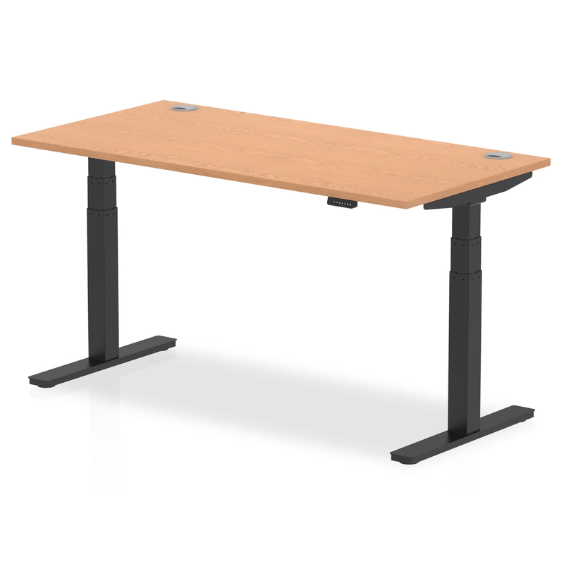 Air 800mm Deep Height Adjustable Desk With Cable Ports - Oak - NWOF