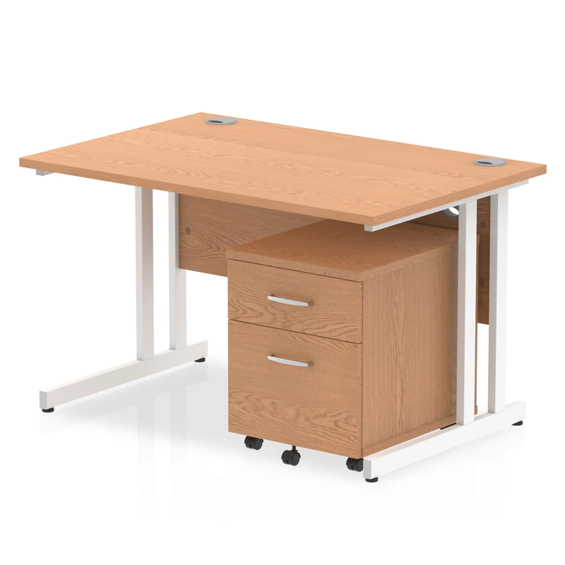 Impulse Cantilever Straight Desk With 2 Drawer Mobile Pedestal - Oak - NWOF