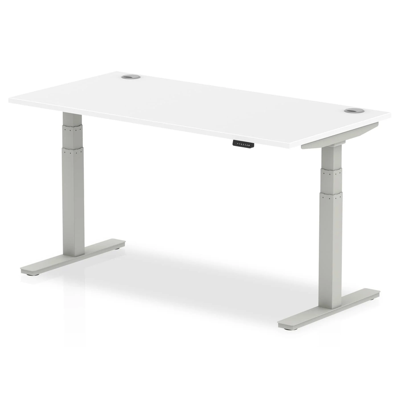 Air 800mm Deep Height Adjustable Desk With Cable Ports - White - NWOF