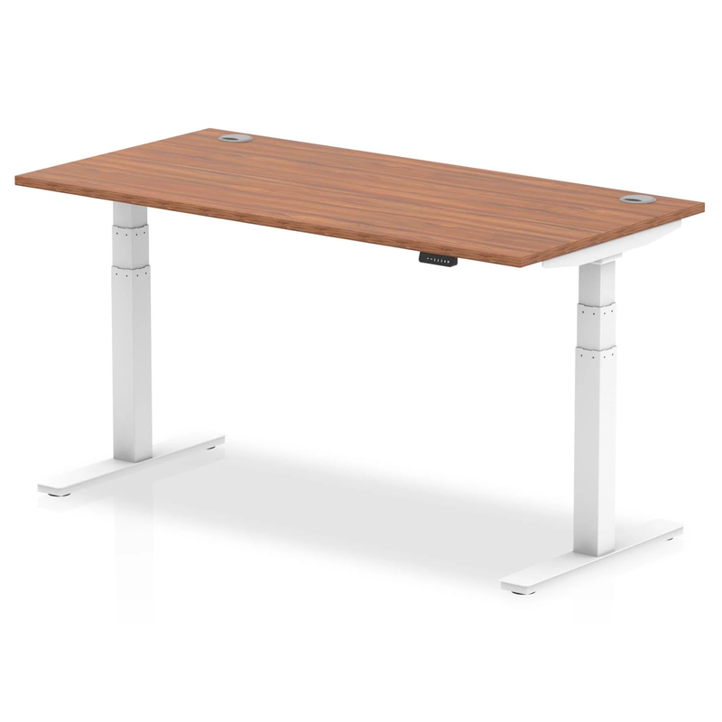 Air 800mm Deep Height Adjustable Desk With Cable Ports - Walnut - NWOF