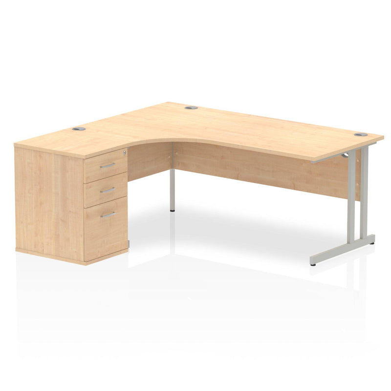 Impulse Crescent Desk With 600mm Deep Desk High Pedestal Bundle - Maple - NWOF