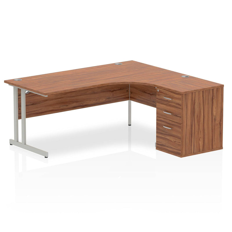 Impulse Crescent Desk With 600mm Deep Desk High Pedestal Bundle - Walnut - NWOF