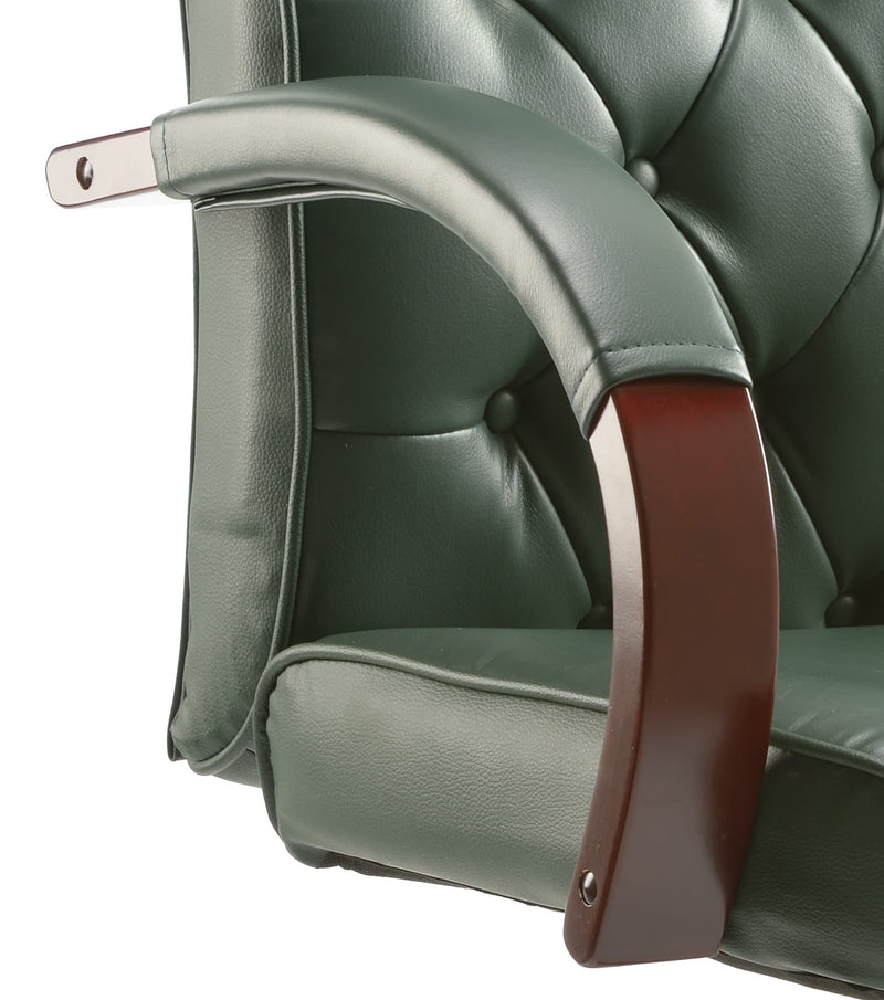 Chesterfield Executive Chair Green Leather With Arms - NWOF