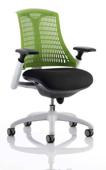 Flex Task Operator Chair White Frame Black Fabric Seat With Green Back With Arms - NWOF