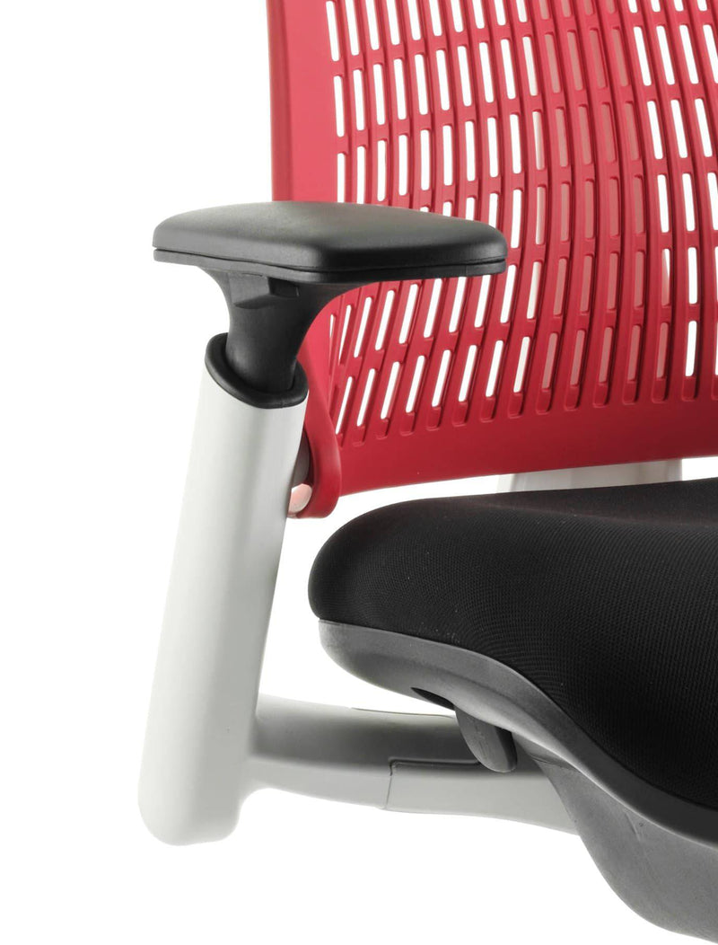 Flex Task Operator Chair White Frame Black Fabric Seat With Red Back With Arms - NWOF
