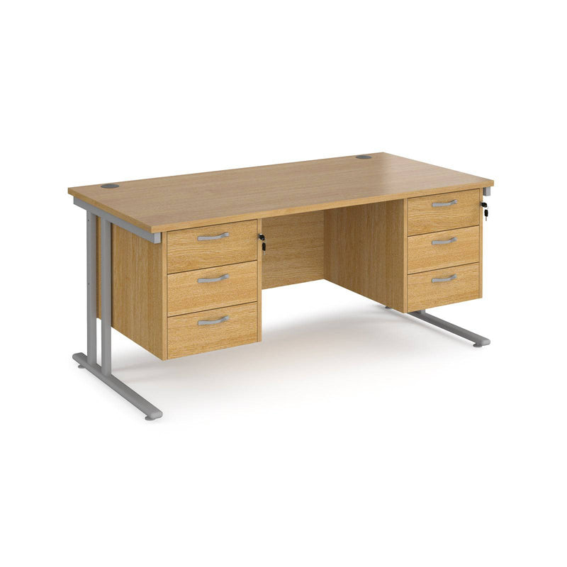 Maestro 25 Straight Desk 800mm Deep With Two Fixed 3 Drawer Pedestals - Cantilever Leg - NWOF