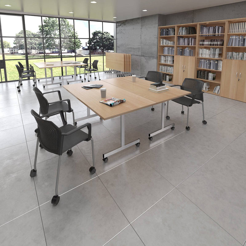 Rectangular Fliptop Meeting Table With Silver Frame - Oak - NWOF