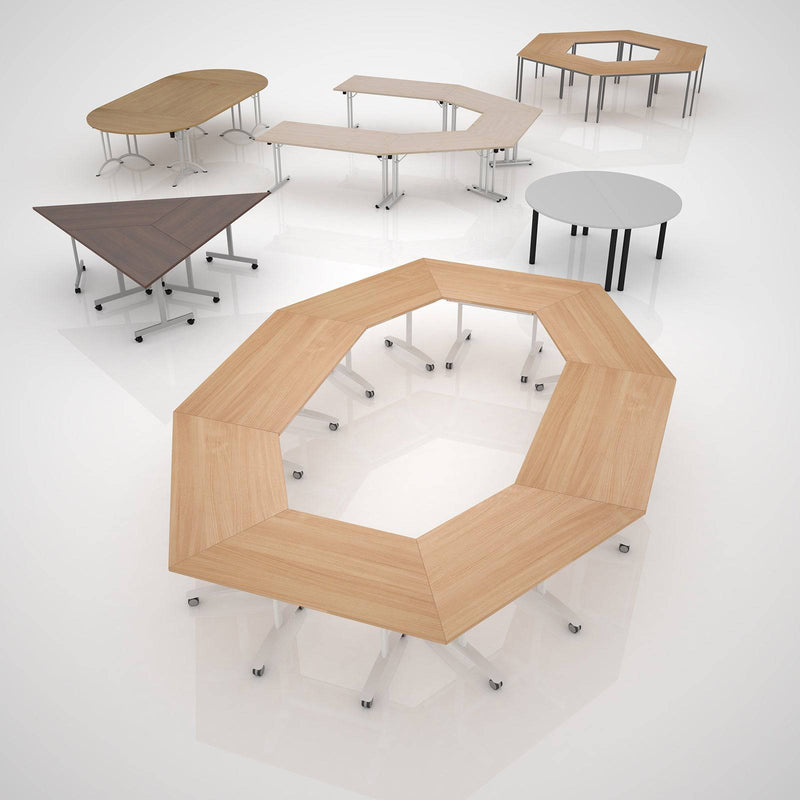 Semi Circular Fliptop Meeting Table With Silver Frame - Oak - NWOF