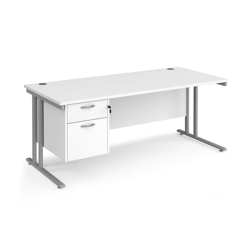 Maestro 25 Straight Desk 800mm Deep With Fixed 2 Drawer Pedestal & Cantilever Leg - NWOF