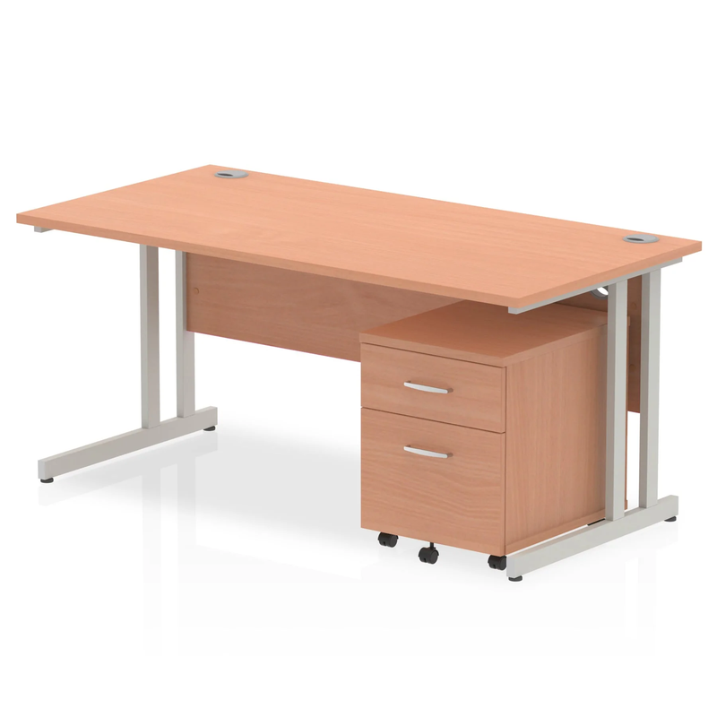 Impulse Cantilever Straight Desk With 2 Drawer Mobile Pedestal - Beech - NWOF