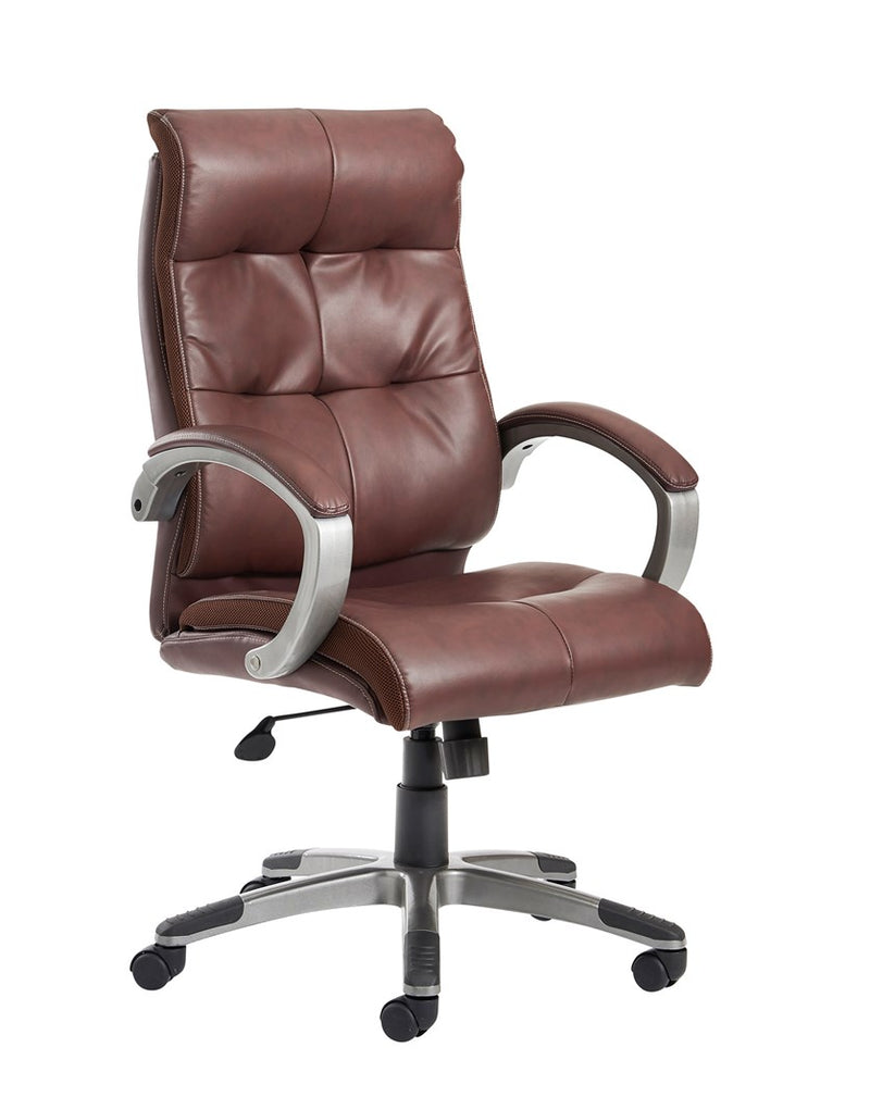 Catania High Back Managers Chair - Brown Leather Faced - Flogit2us.com