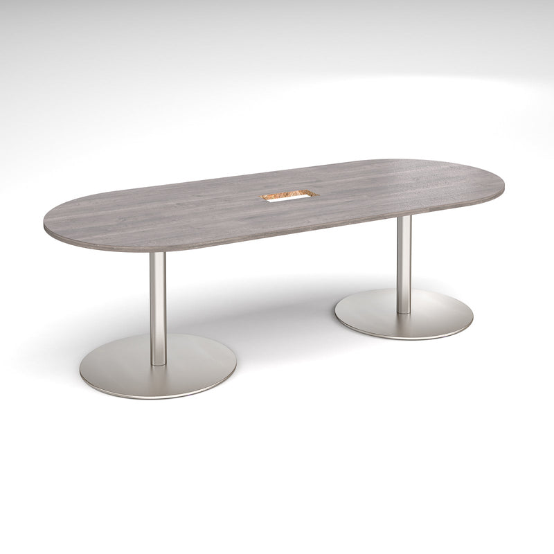 Eternal Radial End Boardroom Table With Central Cut-Out 2400mm x 1000mm - Grey Oak - NWOF