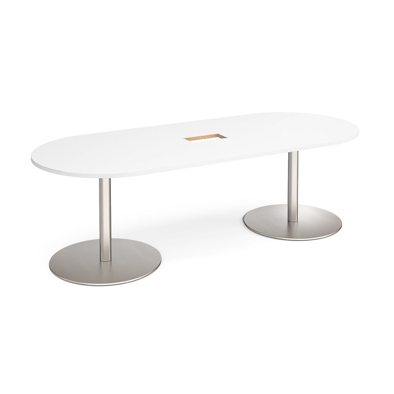 Eternal Radial End Boardroom Table With Central Cut-Out 2400mm x 1000mm - White - NWOF