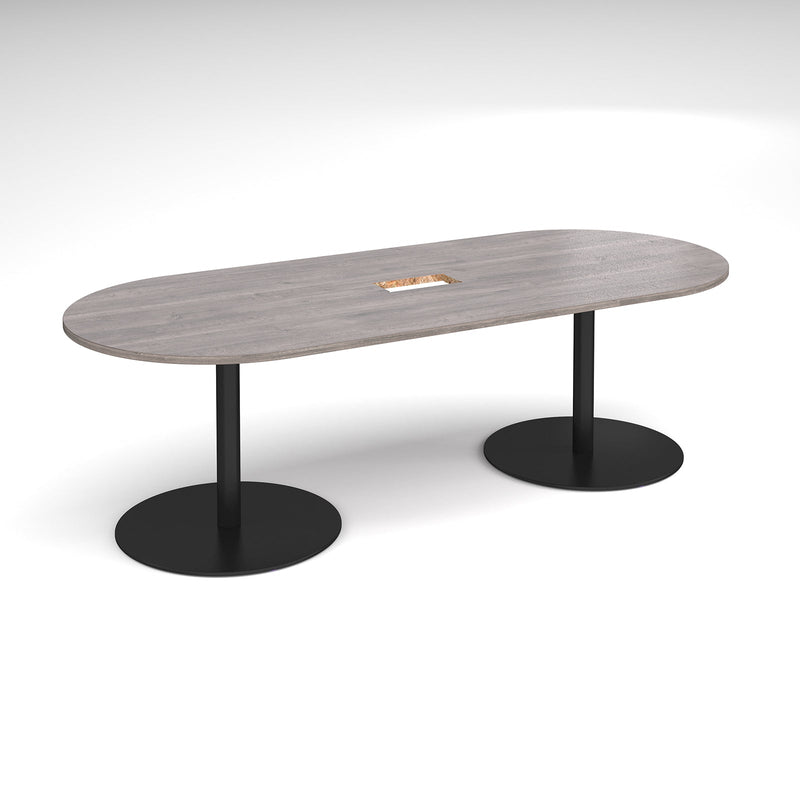 Eternal Radial End Boardroom Table With Central Cut-Out 2400mm x 1000mm - Grey Oak - NWOF