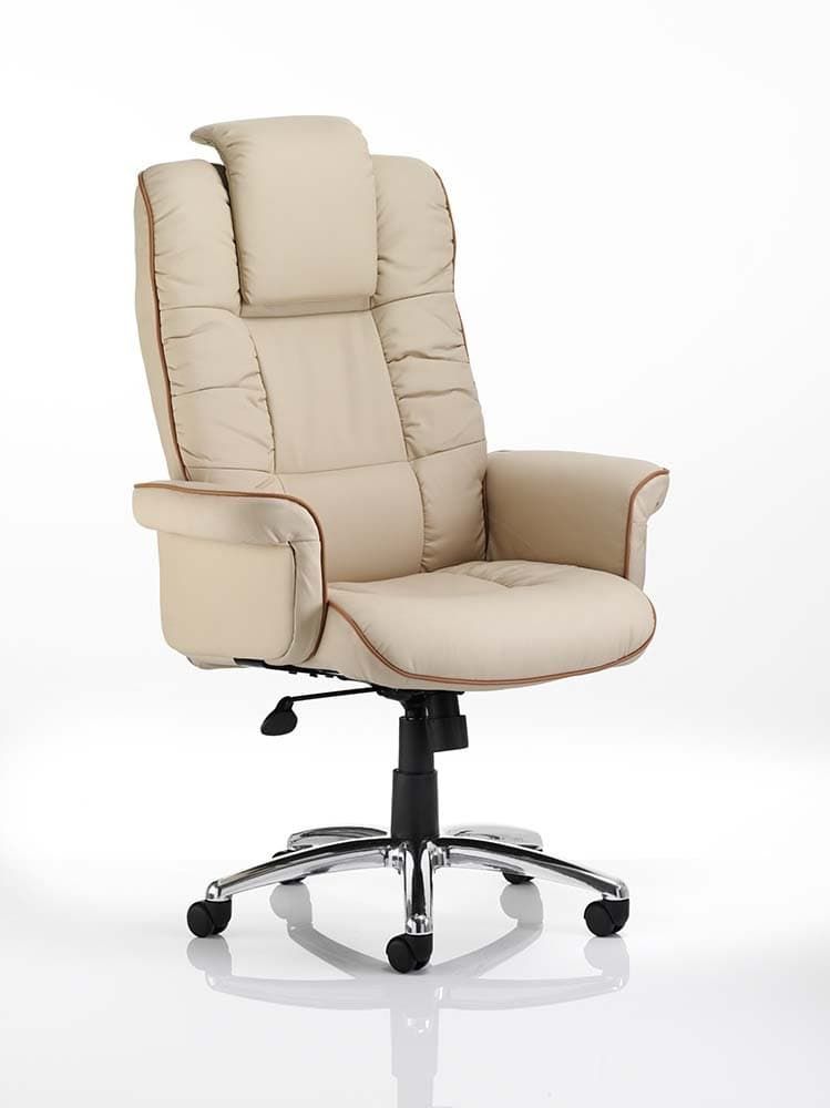 Chelsea Executive Chair Cream Bonded Leather With Arms - NWOF