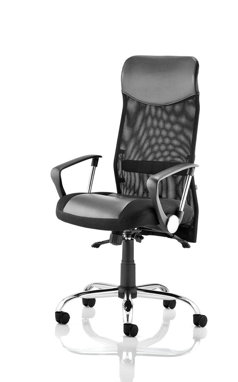 Vegas Executive Chair Black Leather Seat With Black Mesh Back & Leather Headrest - NWOF