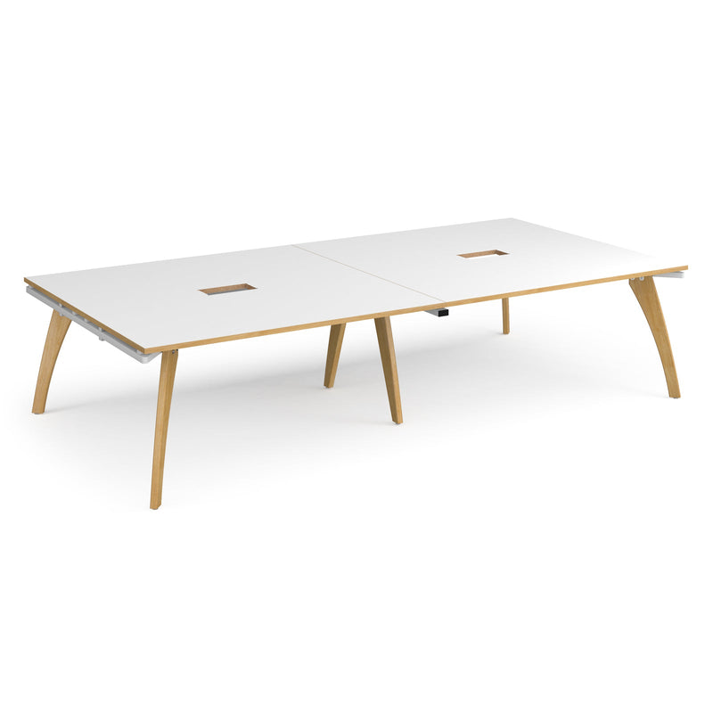 Fuze Rectangular Boardroom Table With 2 Cut-Outs - White/Oak - NWOF