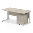 Impulse Cantilever Straight Desk With 2 Drawer Mobile Pedestal - Grey Oak - NWOF