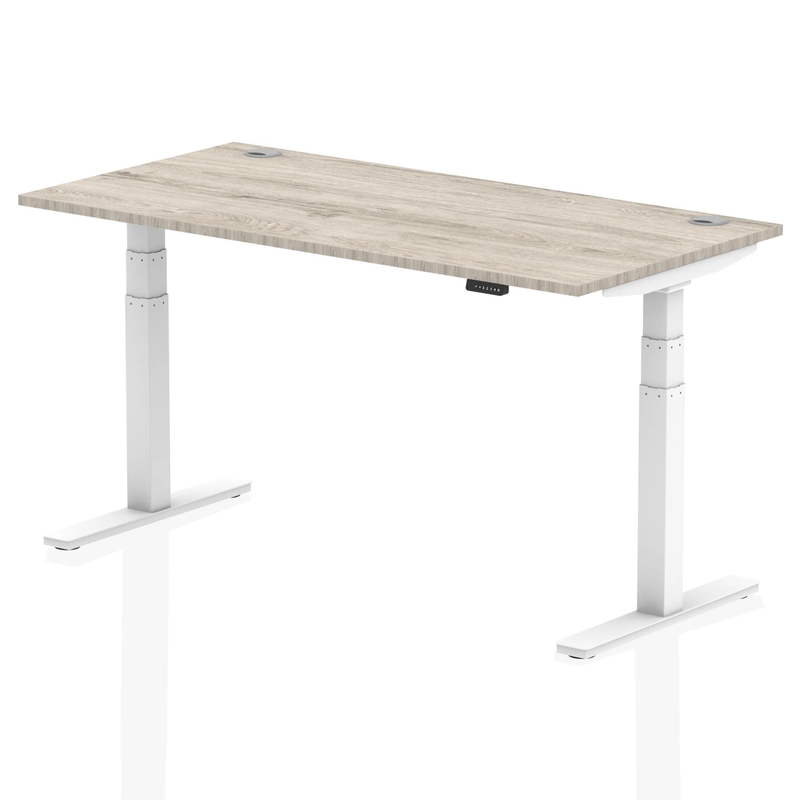 Air 800mm Deep Height Adjustable Desk With Cable Ports - Grey Oak - NWOF