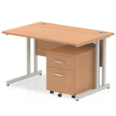 Impulse Cantilever Straight Desk With 2 Drawer Mobile Pedestal - Oak - NWOF