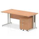 Impulse Cantilever Straight Desk With 2 Drawer Mobile Pedestal - Oak - NWOF