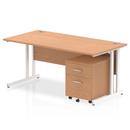 Impulse Cantilever Straight Desk With 2 Drawer Mobile Pedestal - Oak - NWOF