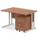 Impulse Cantilever Straight Desk With 2 Drawer Mobile Pedestal - Walnut - NWOF
