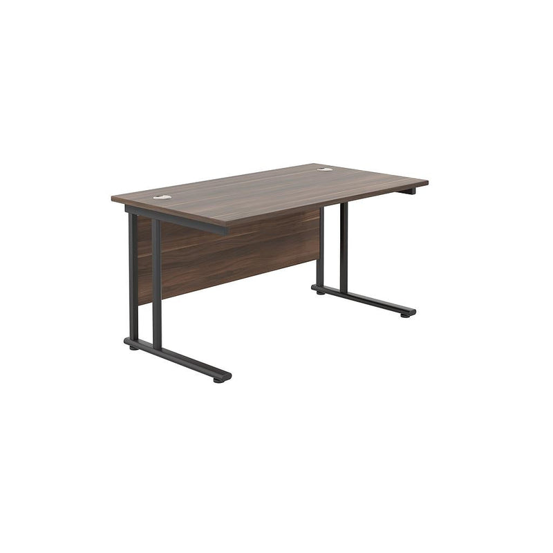 TC Office Twin Upright 800mm Deep Rectangular Desk - Walnut - NWOF