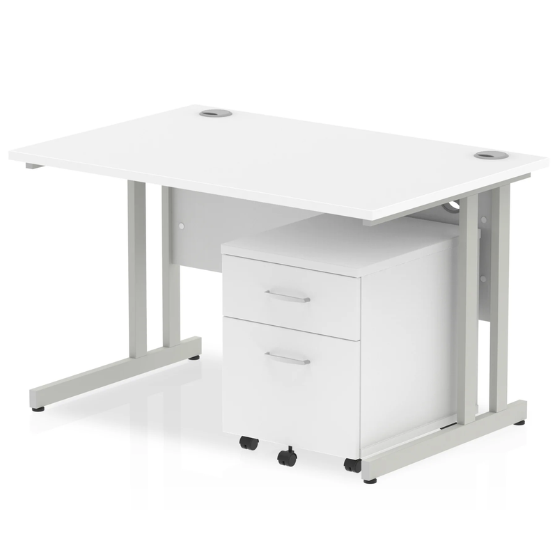 Impulse Cantilever Straight Desk With 2 Drawer Mobile Pedestal - White - NWOF