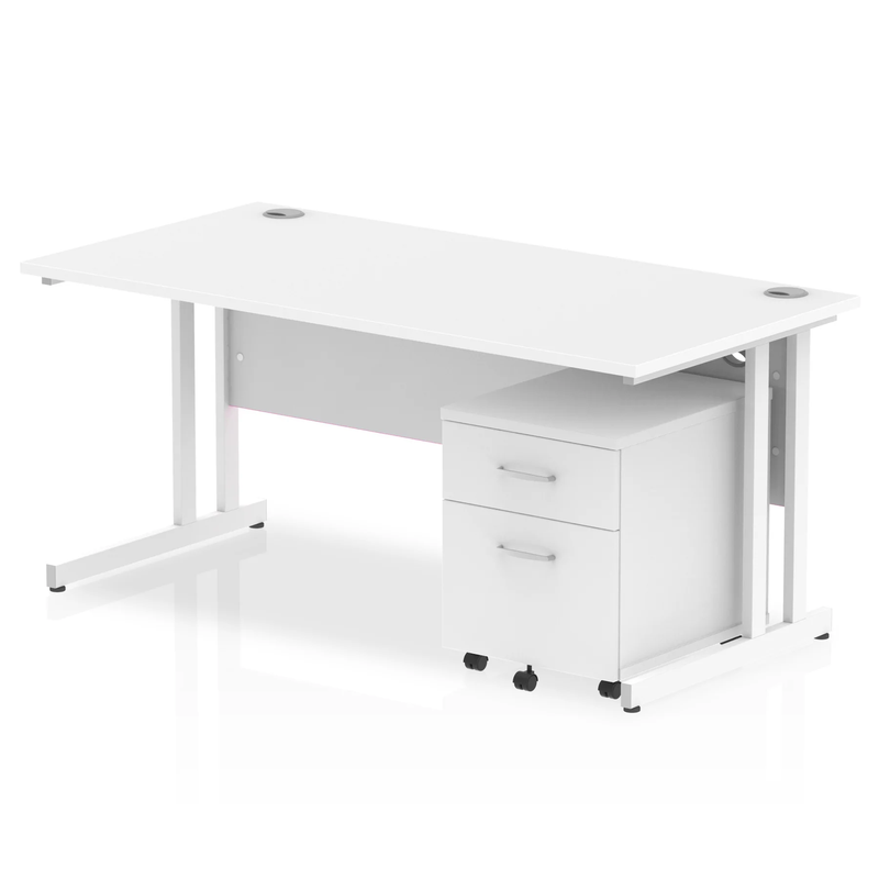 Impulse Cantilever Straight Desk With 2 Drawer Mobile Pedestal - White - NWOF