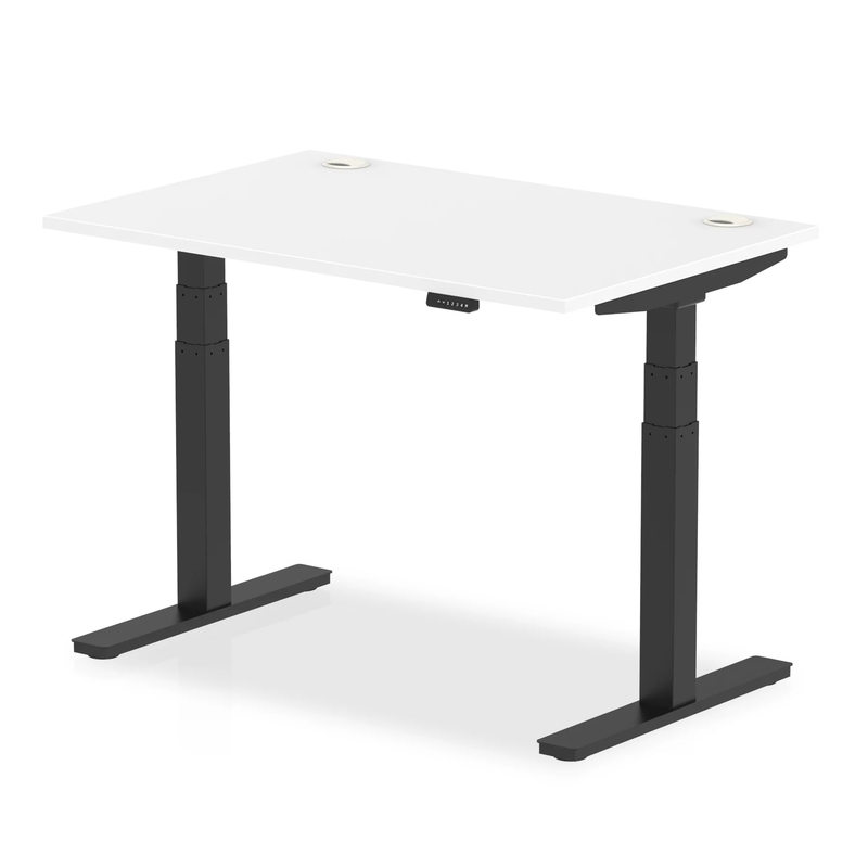 Air 800mm Deep Height Adjustable Desk With Cable Ports - White - NWOF