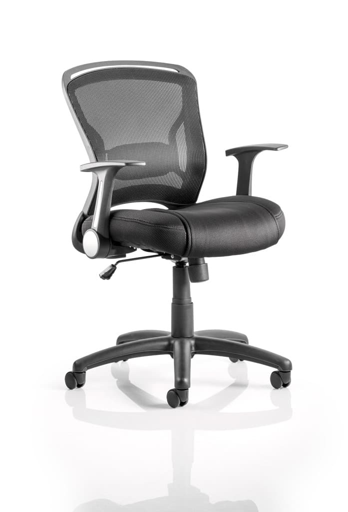 Zeus Task Operator Chair Black Fabric Black Mesh Back With Arms - Flogit2us.com