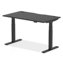 Air Black Series 800mm Deep Height Adjustable Desk Black Top with Cable Ports & Black Legs - NWOF