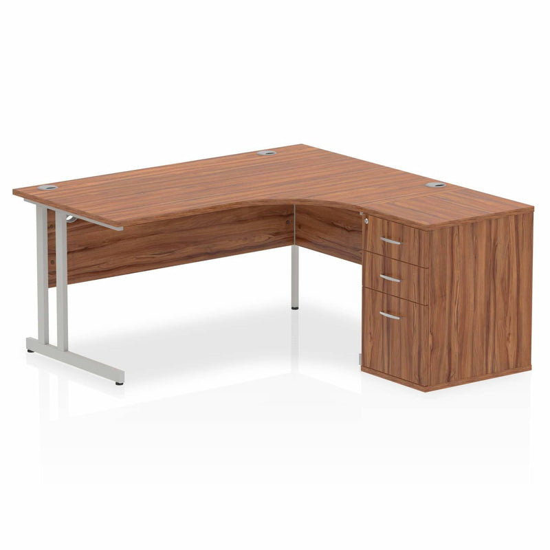 Impulse Crescent Desk With 600mm Deep Desk High Pedestal Bundle - Walnut - NWOF