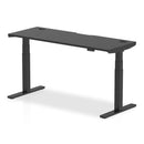 Air Black Series 600mm Deep Height Adjustable Desk Black Top with Cable Ports & Black Legs - NWOF