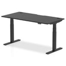Air Black Series 800mm Deep Height Adjustable Desk Black Top with Cable Ports & Black Legs - NWOF
