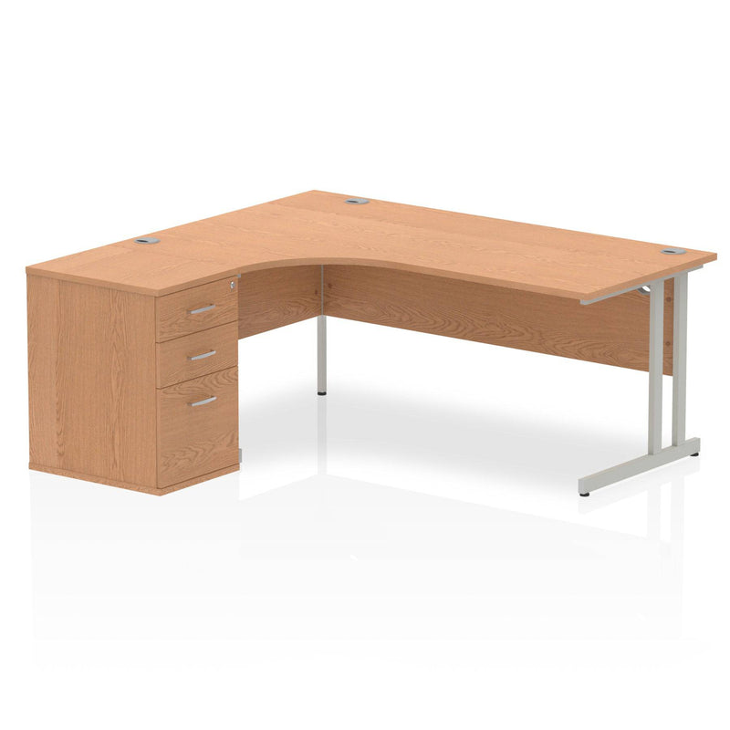 Impulse Crescent Desk With 600mm Deep Desk High Pedestal Bundle - Oak - NWOF