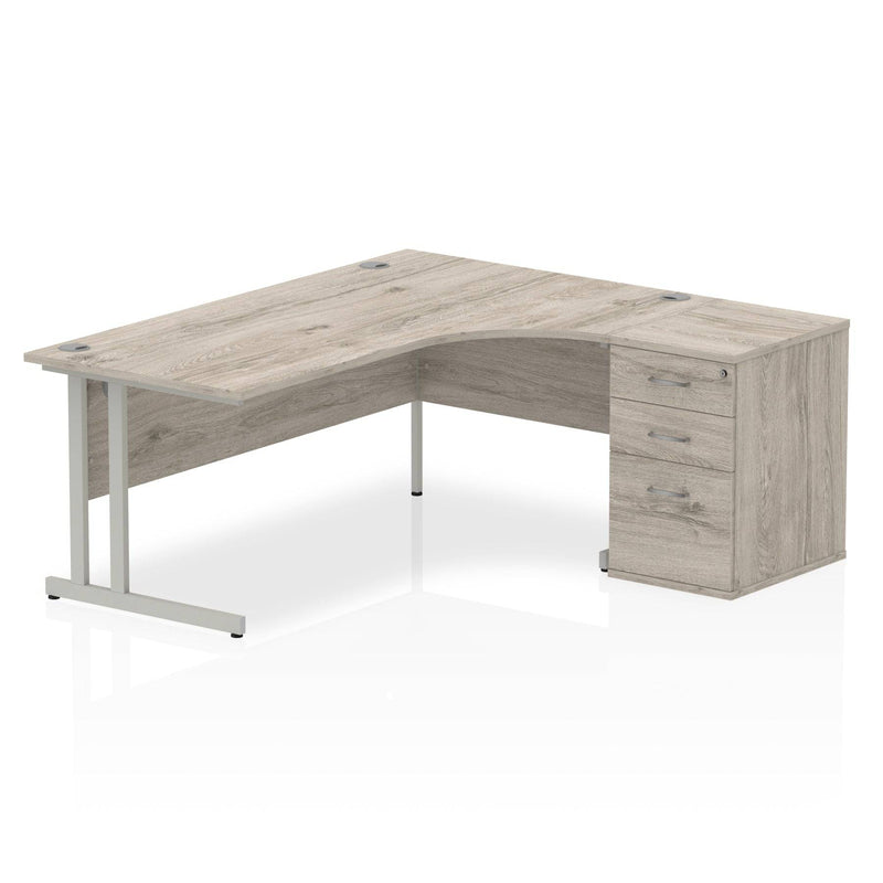 Impulse Crescent Desk With 600mm Deep Desk High Pedestal Bundle - Grey Oak - NWOF