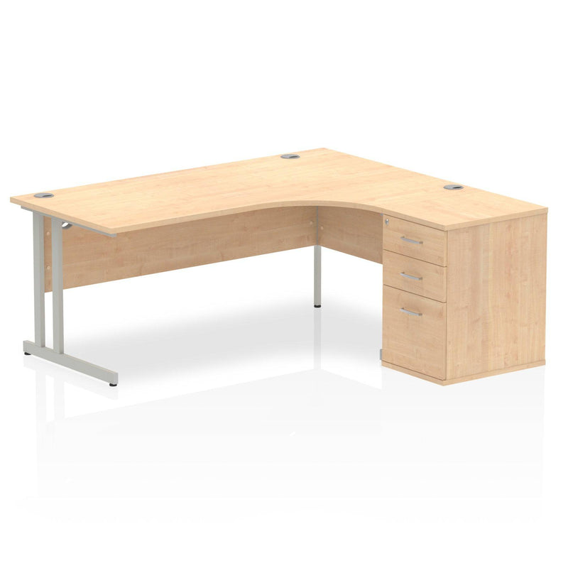 Impulse Crescent Desk With 600mm Deep Desk High Pedestal Bundle - Maple - NWOF