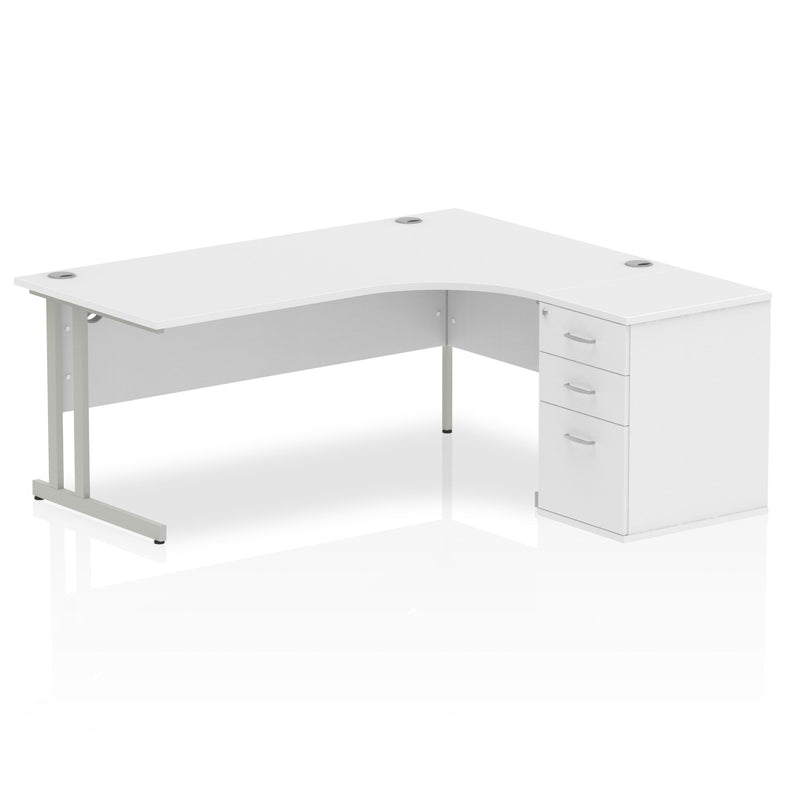 Impulse Crescent Desk With 600mm Deep Desk High Pedestal Bundle - White - NWOF