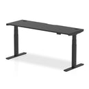 Air Black Series 600mm Deep Height Adjustable Desk Black Top with Cable Ports & Black Legs - NWOF