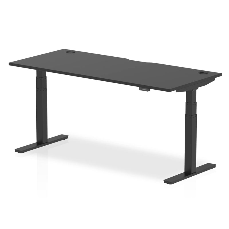 Air Black Series 800mm Deep Height Adjustable Desk Black Top with Cable Ports & Black Legs - NWOF