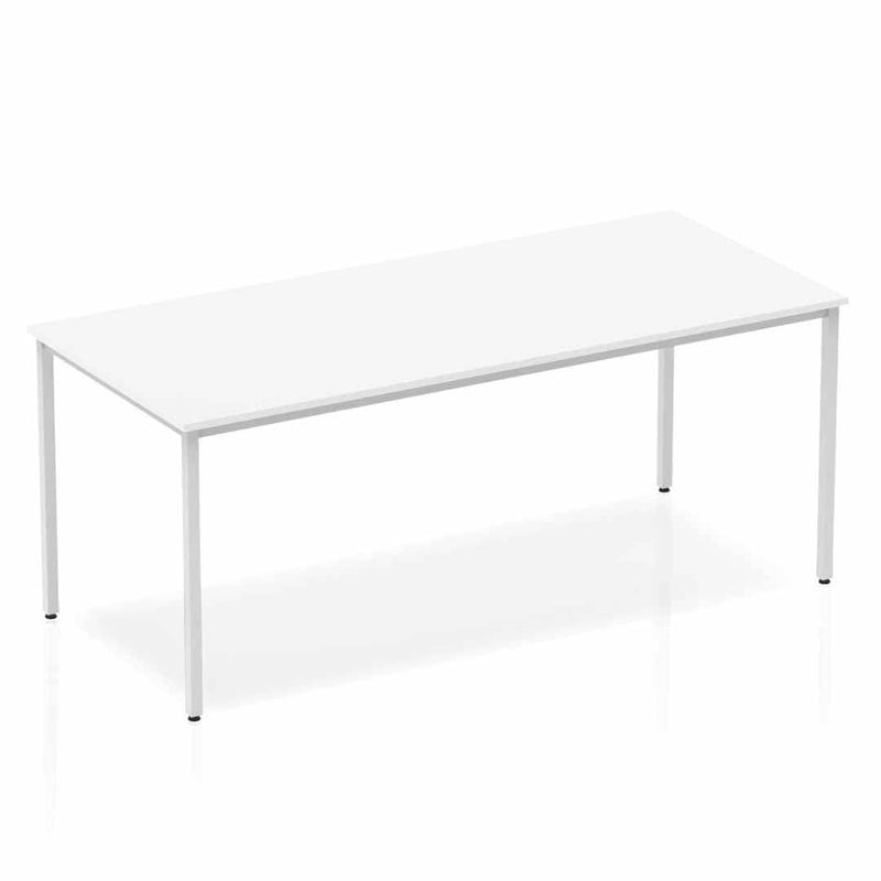 Impulse Straight Table White Top Silver Box Frame Leg - NWOF