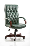 Chesterfield Executive Chair Green Leather With Arms - NWOF